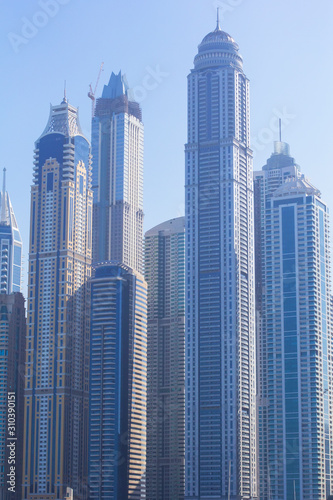 background, cityscape, view of the towers of the Dubai Marina area, in Dubai, United Arab Emirates