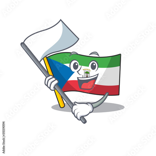 cute flag equatorial guinea Scroll cartoon character style with standing flag