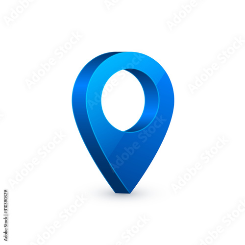 3d map pointer. Blue navigator symbol isolated on white background. Vector illustration