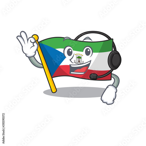 cute flag equatorial guinea Scroll cartoon character design wearing headphone