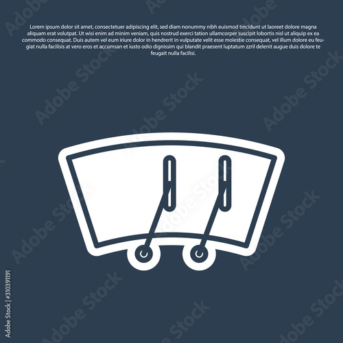 Blue line Windscreen wiper icon isolated on blue background. Vector Illustration