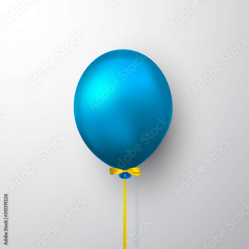 Realistic blue balloon with shadow. Shine helium balloon for wedding, Birthday, parties. Festival decoration. Vector illustration