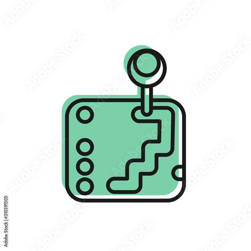Black line Gear shifter icon isolated on white background. Transmission icon. Vector Illustration