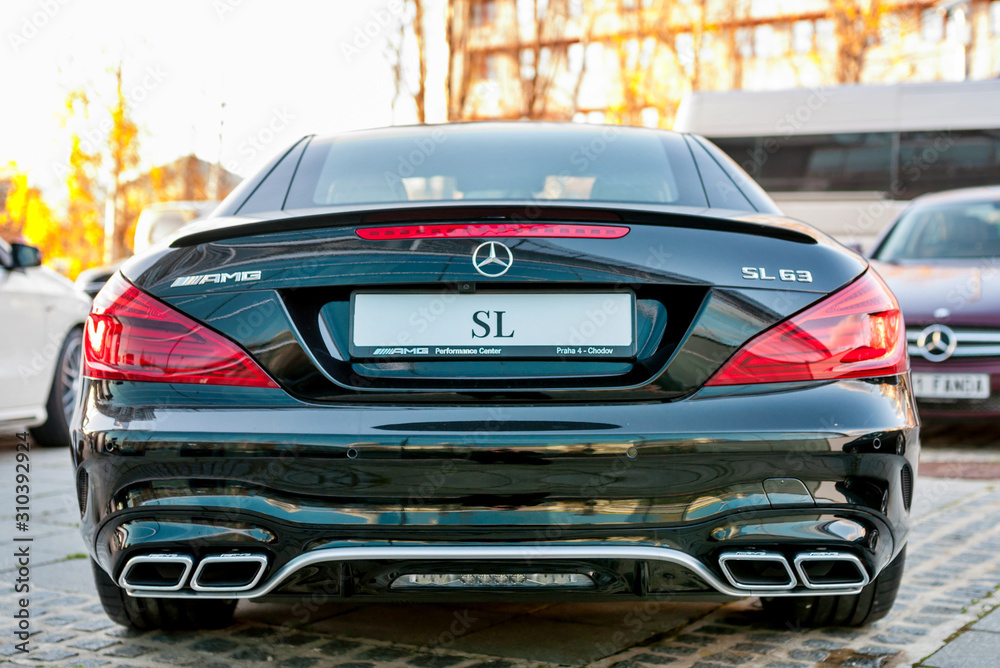 Rear view of luxury car Mercedes-Benz SL 63 Stock Photo | Adobe Stock