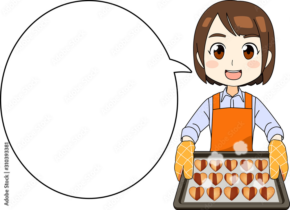 お菓子 ハート型クッキー 作りをする女性のイラスト Stock Vector Adobe Stock