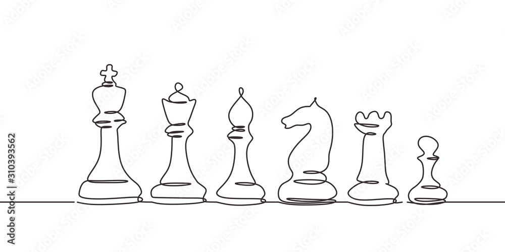 Chess Wall Art Chess Pieces Line Drawing King Queen Bishop 