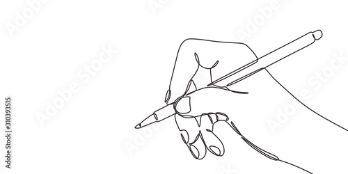 Continuous one line drawing of hand writing with pen or pencil. Concept of tittleable banner.