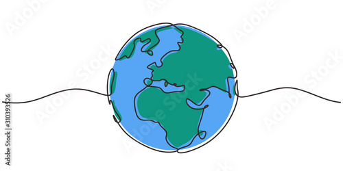 One line style world. Simple modern minimalism continuous earth vector. photo