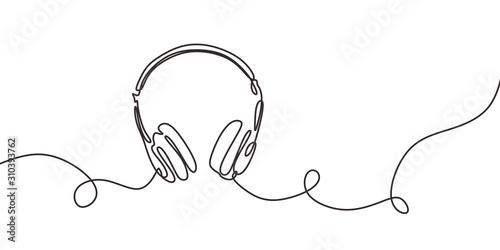 one line drawing of headphone speaker device gadget continuous lineart design isolated on white background. Music element for listening songs and playlist.