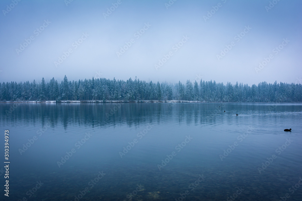 See und Berge mit Schnee im Winter - Hintersee in den Alpen See und Berge mit Schnee im Winter - Hintersee in den Alpen