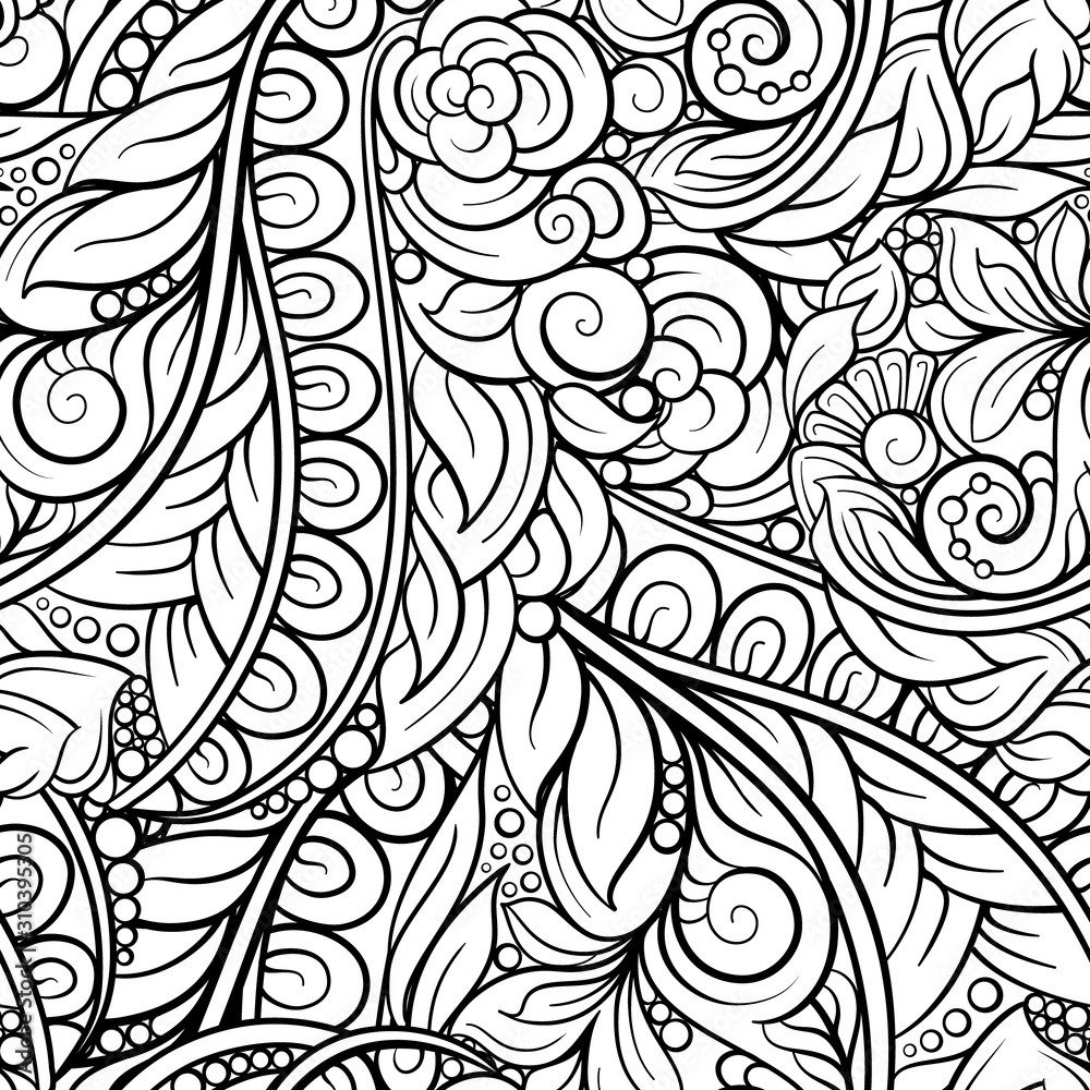 Black and white abstract floral seamless pattern. Black and white abstract floral seamless pattern.