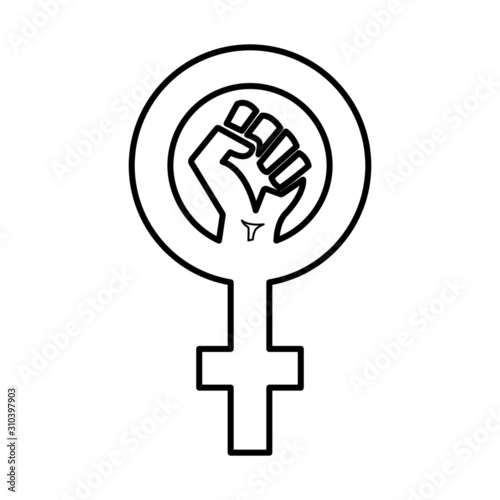 Women resist symbol. Woman fist outline vector illustration.