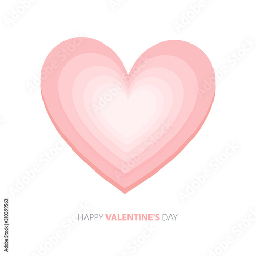 Happy Valentine s day. Large pink heart isolated on white background. Greeting card or banner Valentine s day. Design for valentine and wedding.