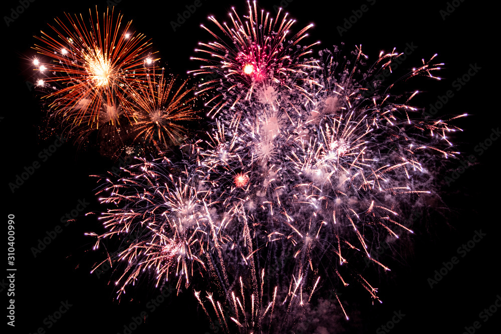 Red fireworks on black background for winter and new year festivals Red fireworks on black background for winter and new year festivals