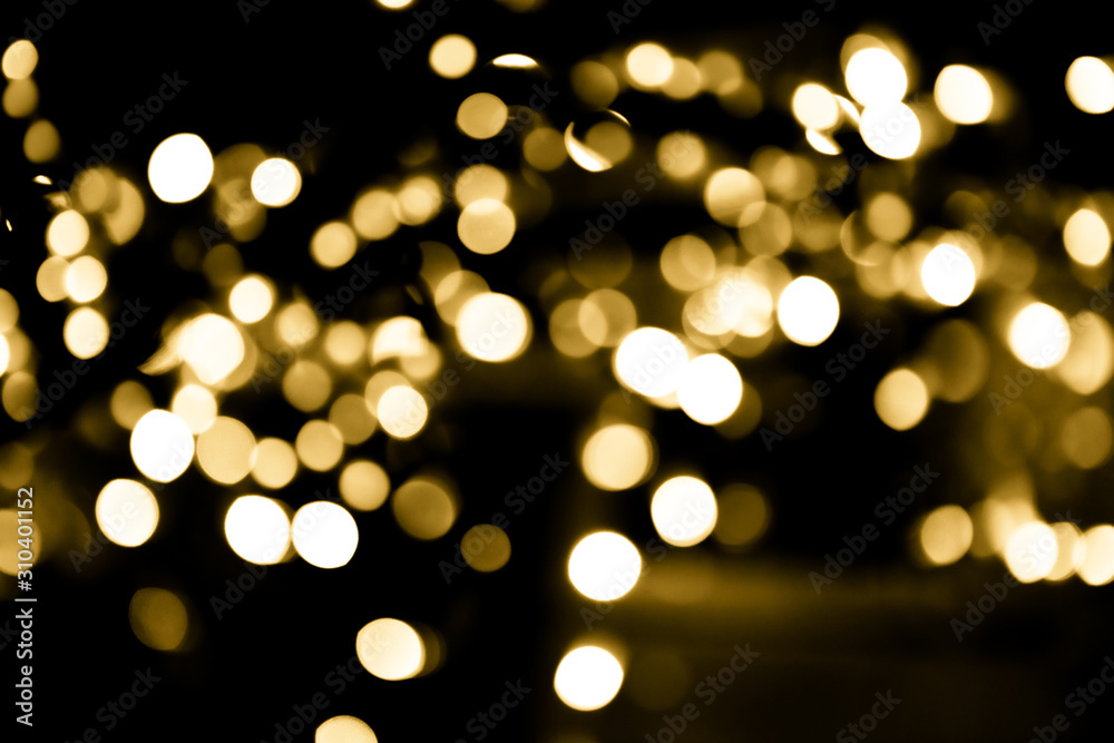 Festive overlay effect. Golden circles bokeh festive glitter dark background. Christmas, New Year, holidays design