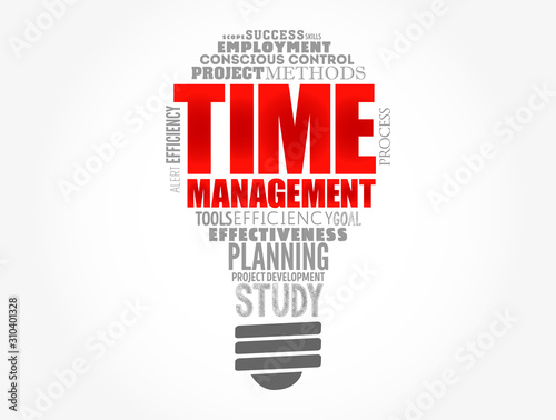 Time Management light bulb word cloud, business concept background