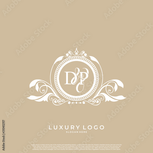 Logo Initial letter DP luxury vector mark, gold color elegant classical symmetric curves decor. editable file EPS10.