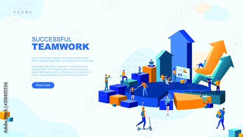 Trendy flat illustration. Successful teamwork page concept. Office workers planing business mechanism, analyze business strategy and exchange ideas.Template for your design works. Vector graphics.