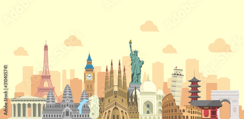 world travel vector banner illustration ( world famous buildings / world heritage ) 
