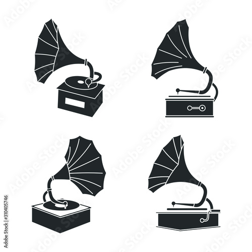 Retro gramophone icon template color editable. Antique brass record player glyph symbol vector sign isolated on white background illustration for graphic and web design. photo