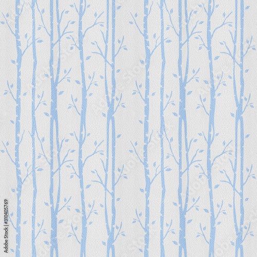 Decorative wallpaper with trees. Decorative alley. Grove on background. Seamless background. White-blue coloring © trompinex