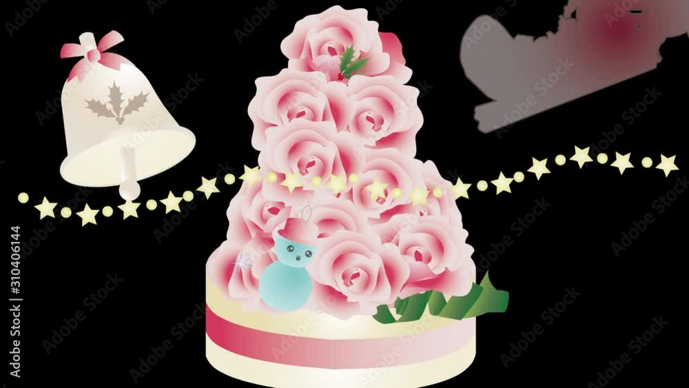 バラのケーキと揺れるベルと雪ダルマにサンタが通るイラストビデオ バラのケーキと揺れるベルと雪ダルマにサンタが通るイラストビデオ