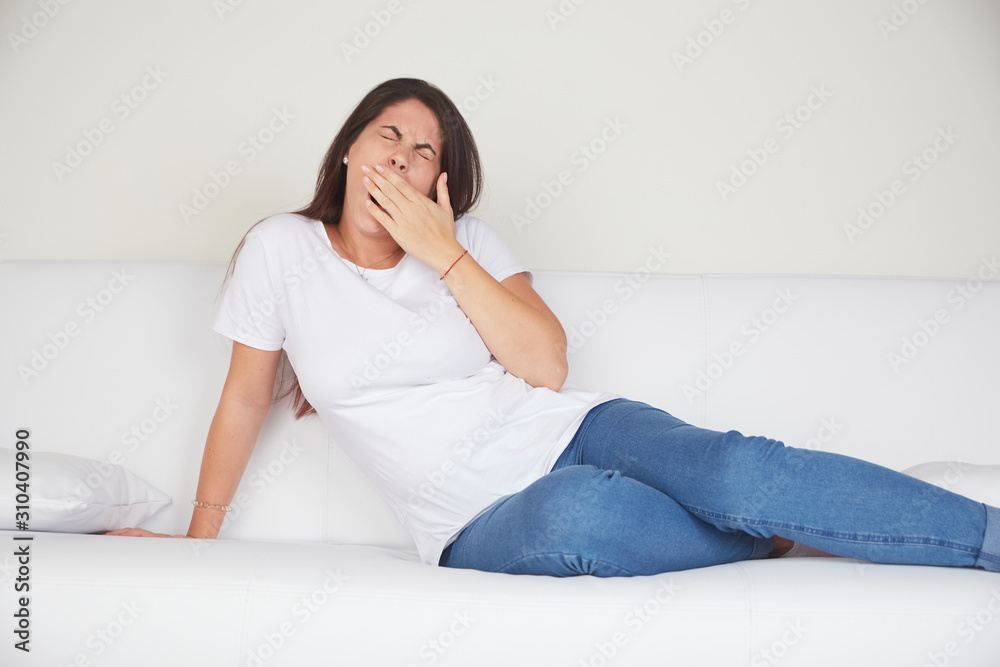 young woman rest on sofa young woman rest on sofa