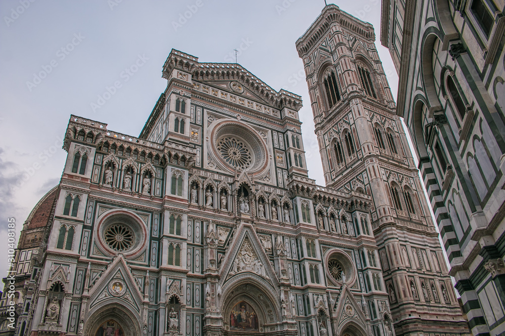 Facade of the dome of Santa Maria del Fiore in the old center of Florence, Tuscany