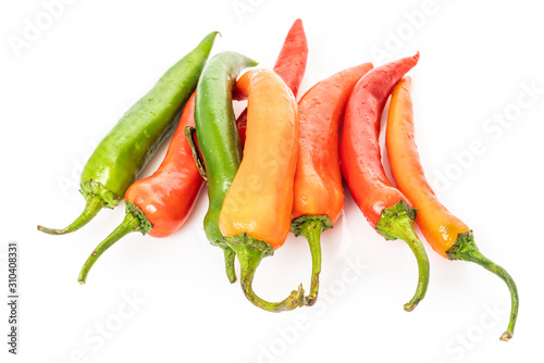 Red, green chilli peppers isolated on a white background