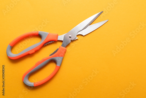 Wallpaper Mural large kitchen metal scissors on yellow background Torontodigital.ca