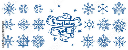 Snowflakes Set, Snow-flakes winter collection, snowfall vector illustration