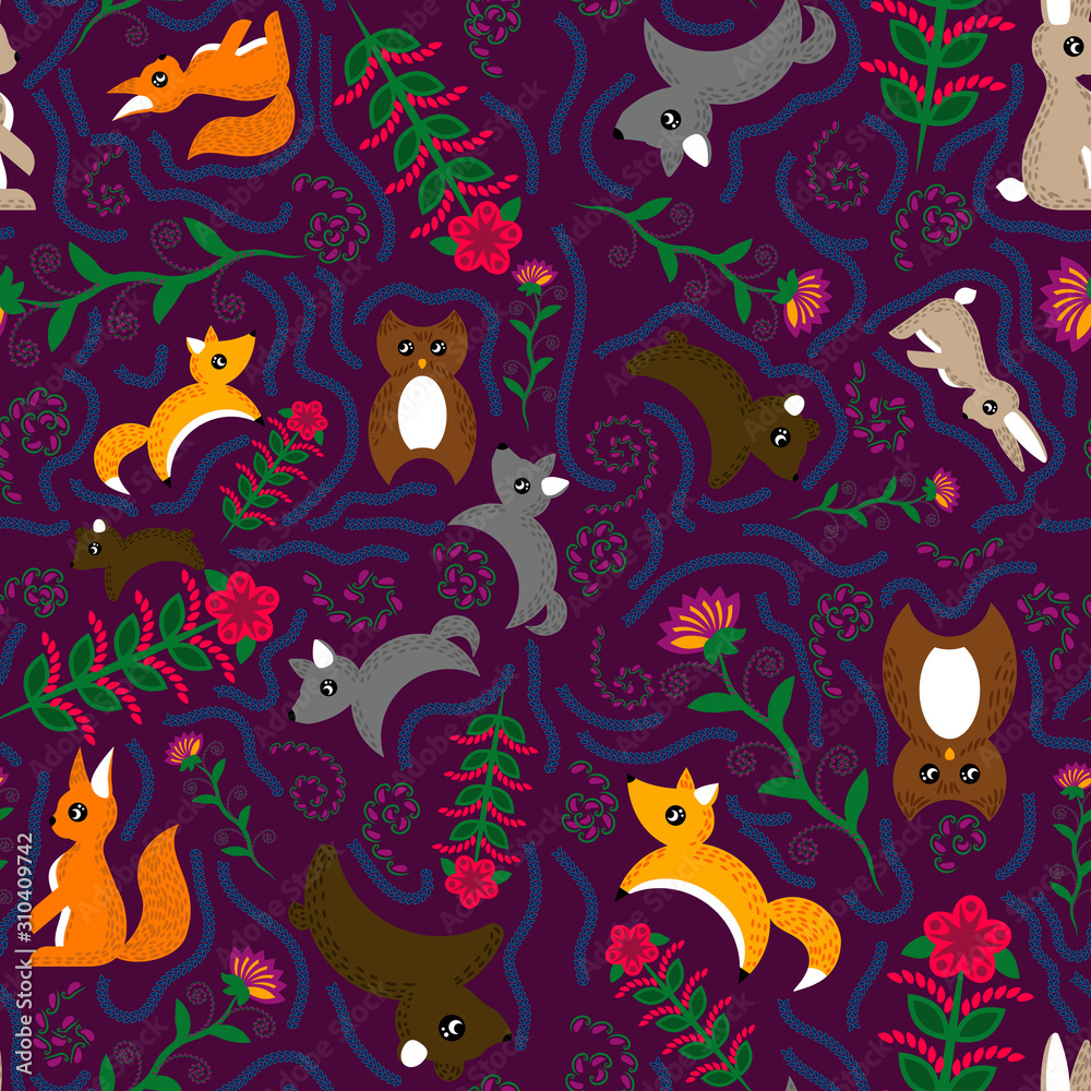 Fairy tale seamless background with animals Fairy tale seamless background with animals