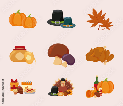 Happy thanksgiving day icon set vector design