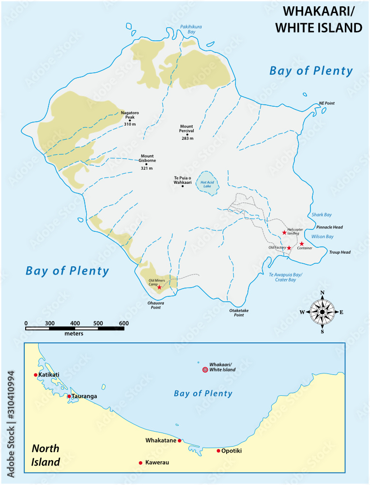 Fototapeta premium Map of New Zealands volcanic island White Island