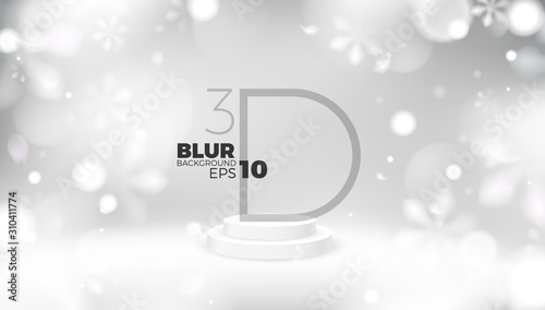 Winter white abstract background with snowflakes and product showcase stage vector template