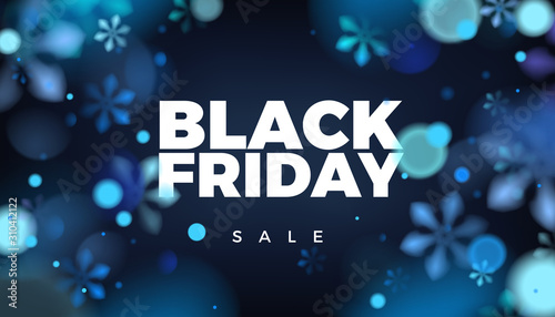 Winter sale blue background with snowflakes and Black Friday text vector template