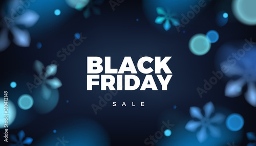 Winter sale blue background with snowflakes and Black Friday text vector template
