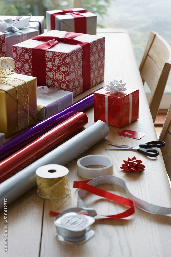 Wrapping Paper And Accessories For Christmas Stock Photo | Stock
