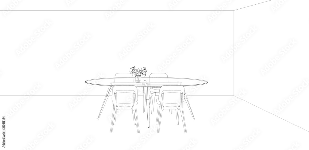Fototapeta premium dining room sketch drawing interior, 3d rendering background