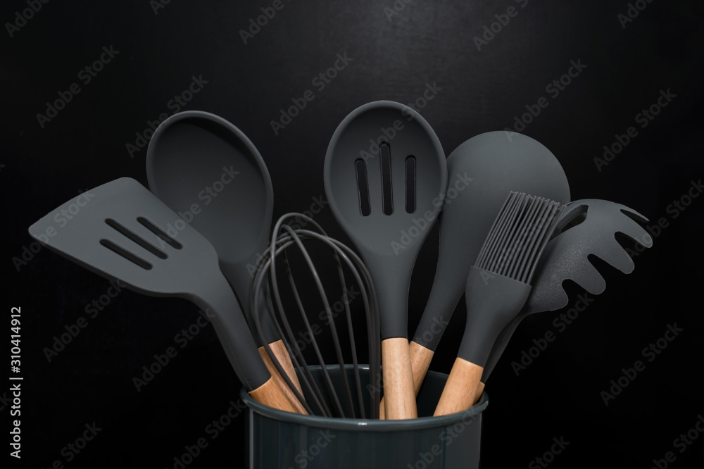 Kitchen utensils background with copyspace, home kitchen decor