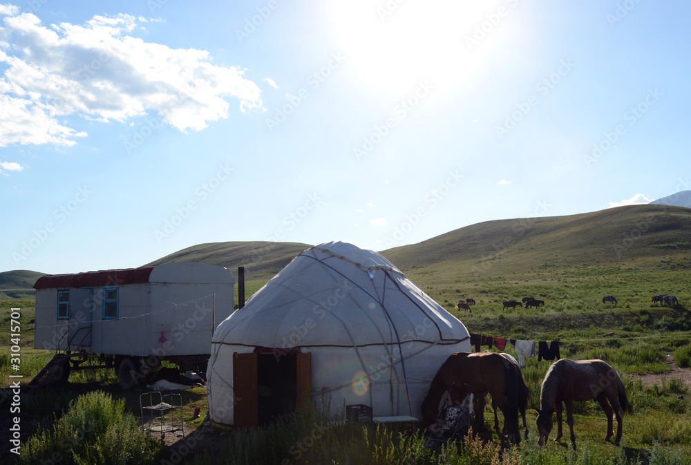 Yurt in Kyrgyzstan mountains. Central Asia