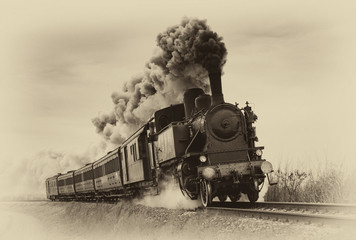 Handdoek met foto Retro Vintage stoomtrein in retro stijl  © Arcansél