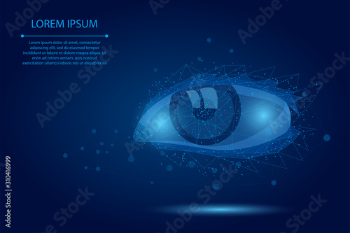Abstract mash line and point laser vision correction. Low poly human iris modern operation surgery technology. Polygonal eye shape biometric identity vector illustration