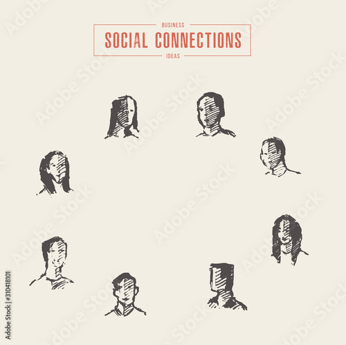 Portrait people social connections vector a sketch