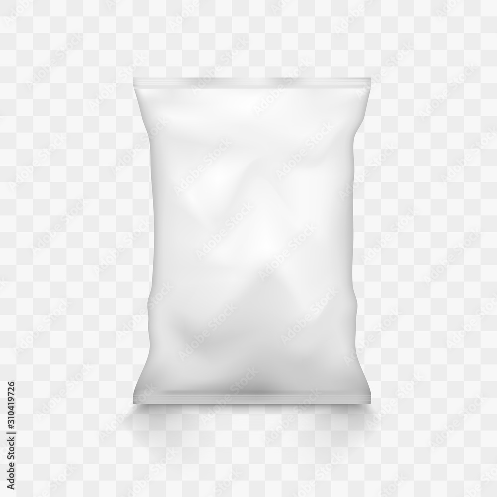White Empty Plastic Snack Bag Packaging Mockup