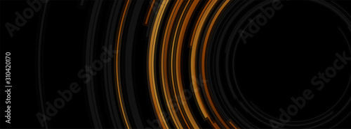 Dark orange circular lines abstract futuristic technology background. Vector banner design