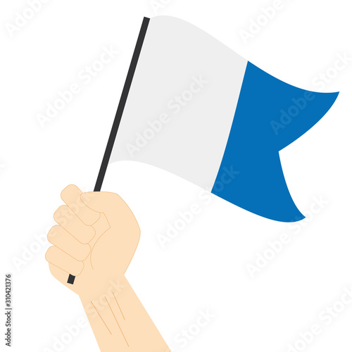 hand holding blue and white flag clip art preview