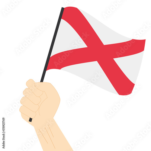 Hand holding and rising the maritime flag to represent the letter V Vector Illustration