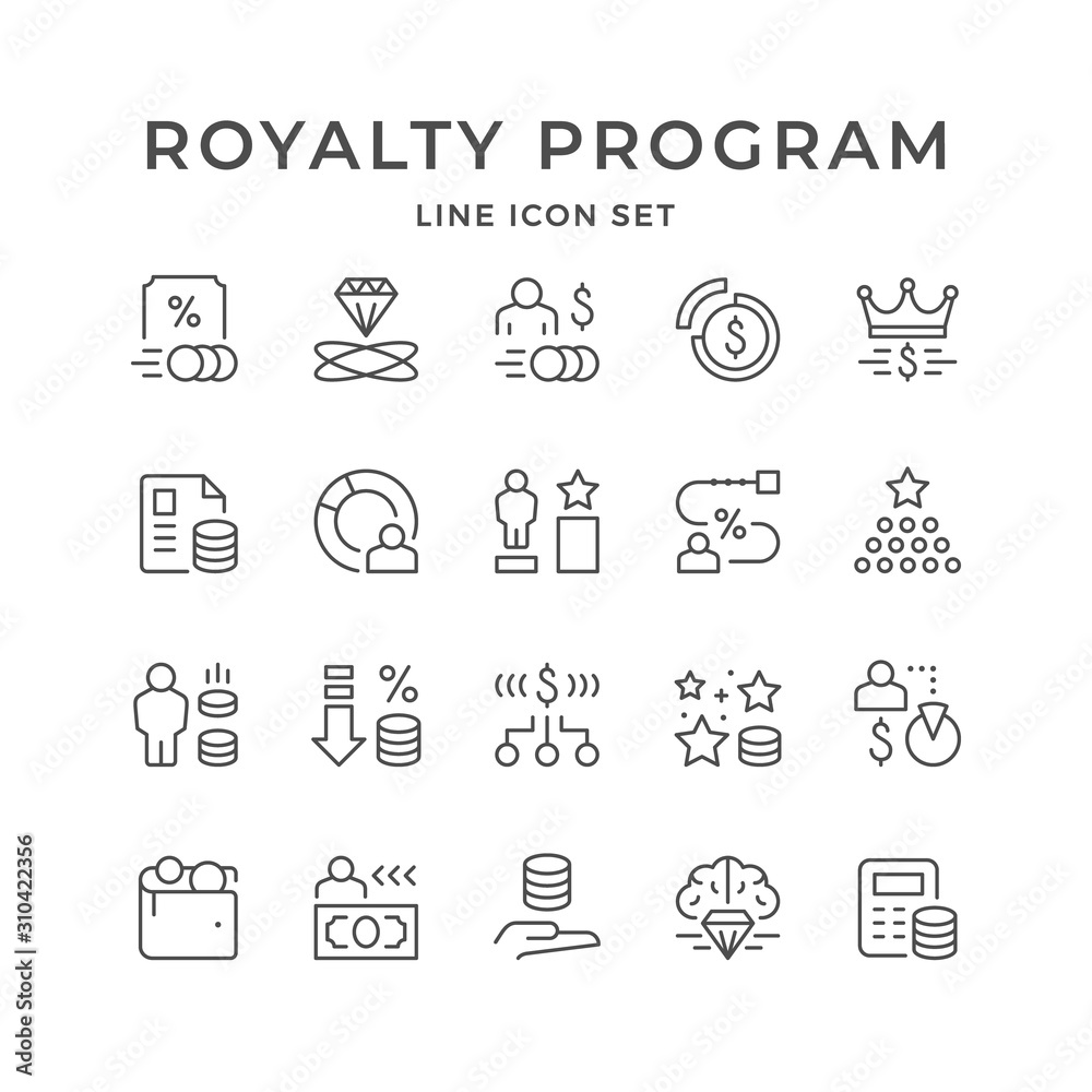 Set line icons of royalty program Set line icons of royalty program