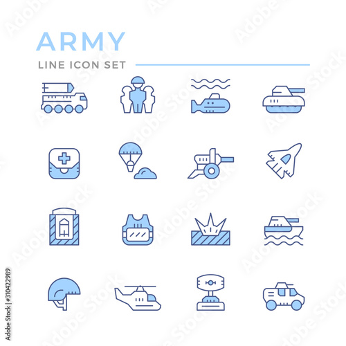 Set color line icons of army